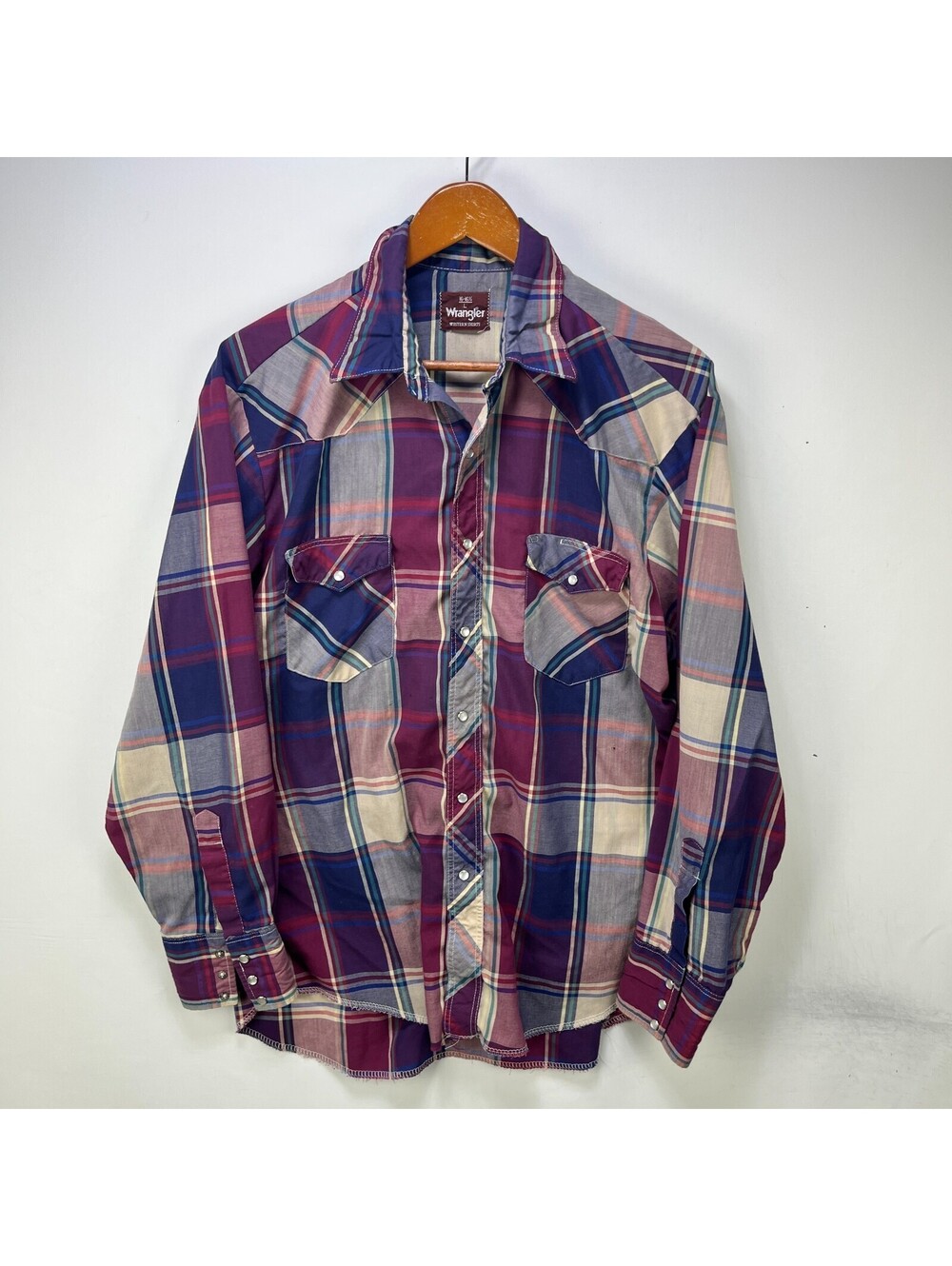 Vintage Wrangler Plaid Western Pearl Snap Shirt L
